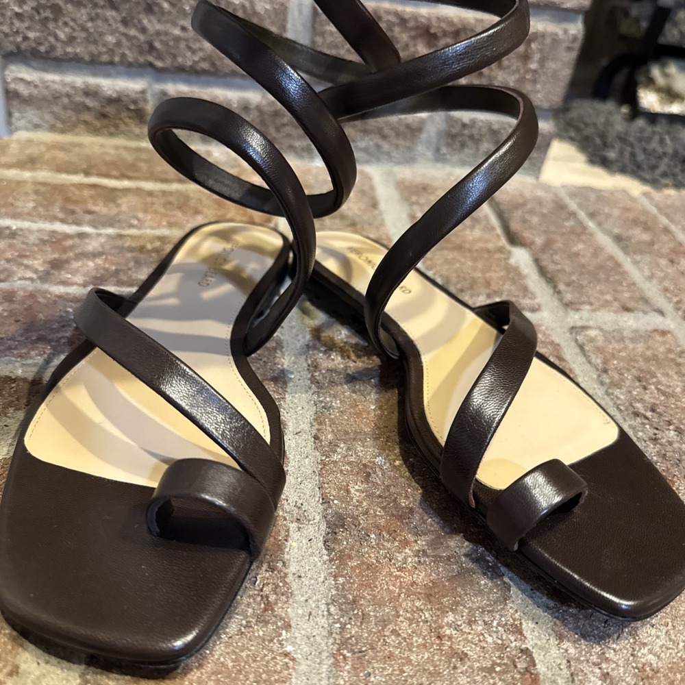 Veronica Beard Brown Leather Allura Ankle Wrap Sandals Gladiator Toe Loop 6.5M